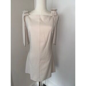Glam Square Neck Bow Shoulder Mini Dress Ivory Size S
